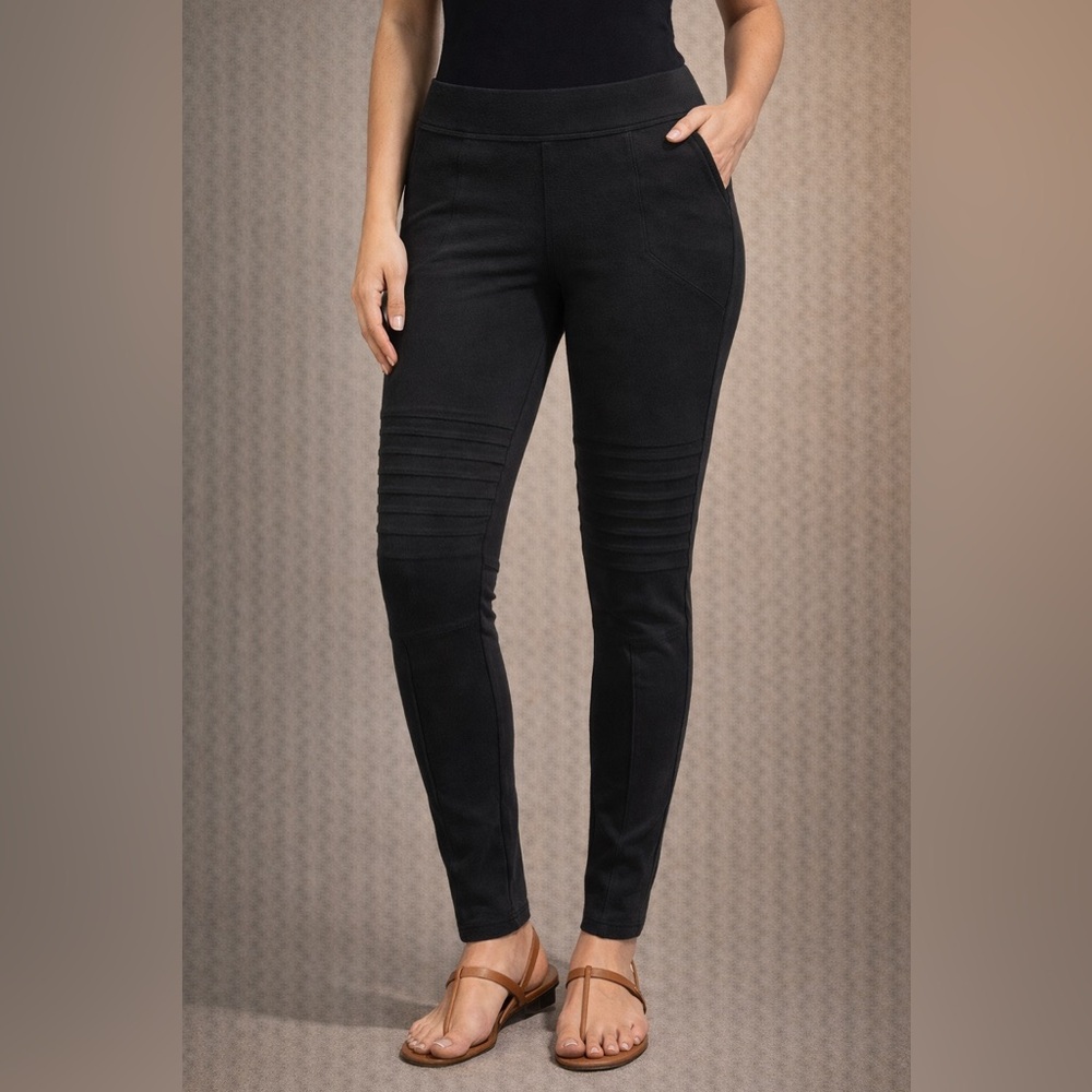 AllSaints Black Ponte Moto Ribbed Leggings